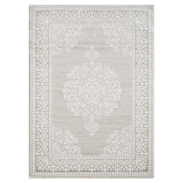 Tapis oriental 120x160 rectangle beige tissé motif ancestral LYN7 MIRALI