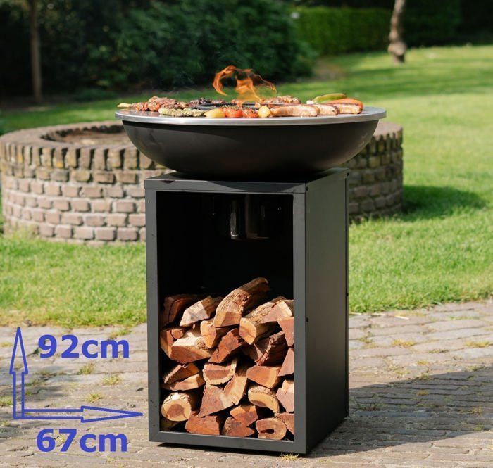 BBQ Plancha Grill Amigo - Avec Housse de protection personnalisée et rangement bois Ø67cm Barbecue