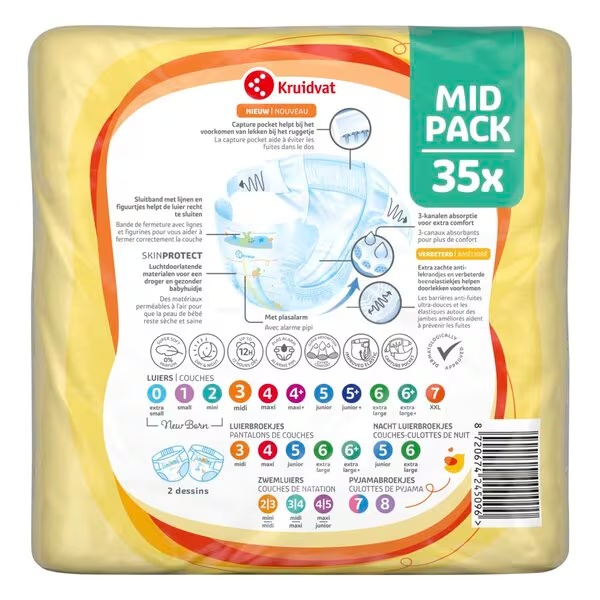 Kruidvat 3 Midi пелене, средње паковање, величина 3 (4-9 кг), 35 комада