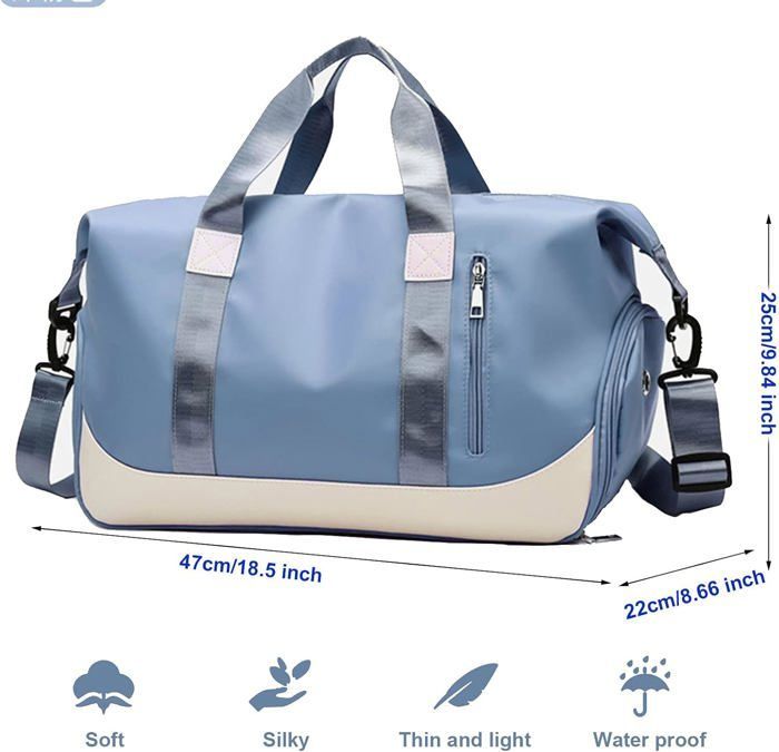 Sac de sport de grande capacité avec compartiment à chaussures, poche humide et manchon de chariot pour femmes et hommes