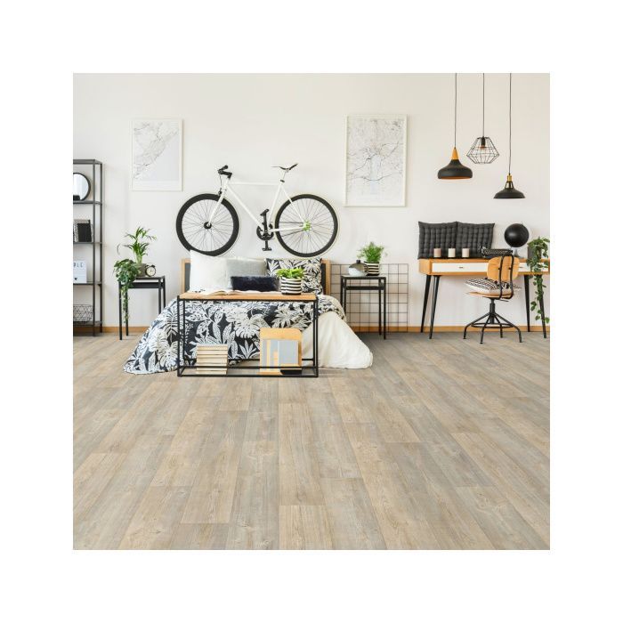 Suelo de linóleo - Imitación de parquet de madera blanca envejecida - Rollo de 3 m x 3 m