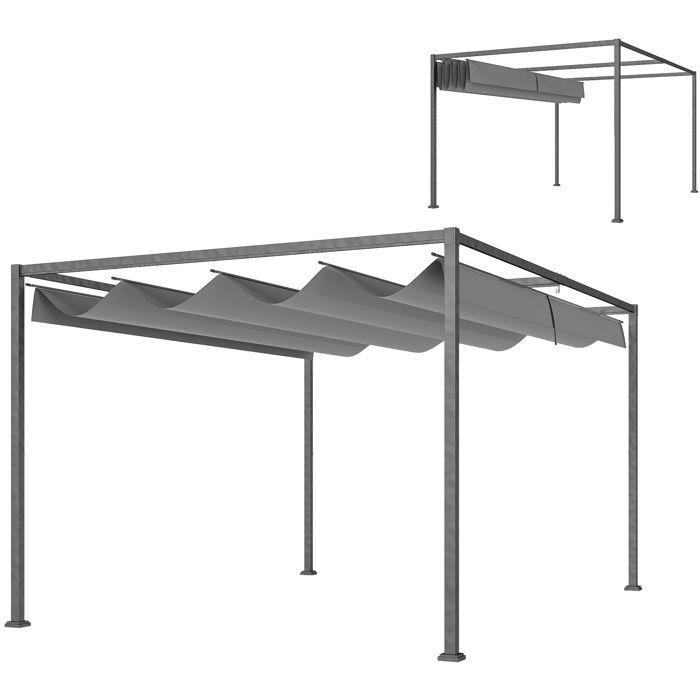 Pergola coulissante - Outsunny - 4 x 3 m - structure métal époxy anticorrosion - toile polyester haute densité 180 g/m² - gris foncé