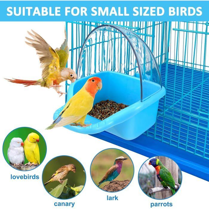 Caja de baño colgante para pájaros, juguete de baño para jaula de periquitos y loros, accesorio para bandeja de ducha de agua. Etiqueta