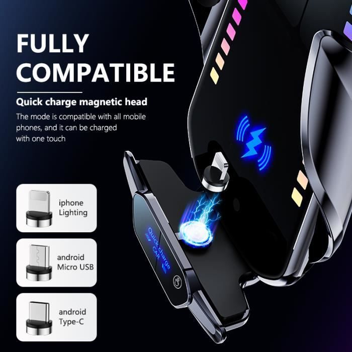 Supporto magnetico per telefono da auto, caricabatterie wireless da 100 W per Samsung, Xiaomi e iPhone, stazione di ricarica rapida ARGENTO