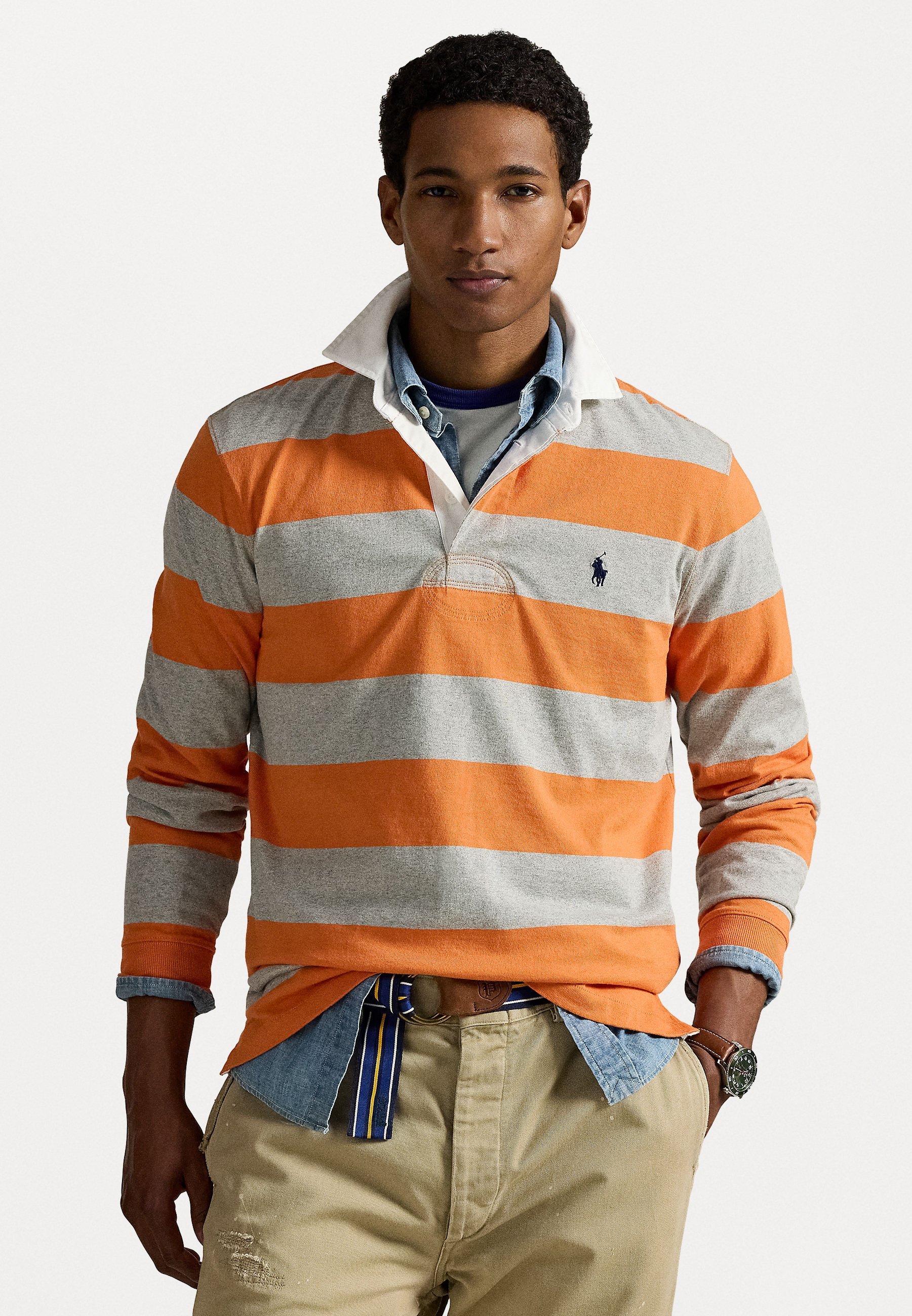 Polo Ralph Lauren LE MAILLOT DE RUGBY EMBLÉMATIQUE - Polo - orange Bedford/gris chiné Andover