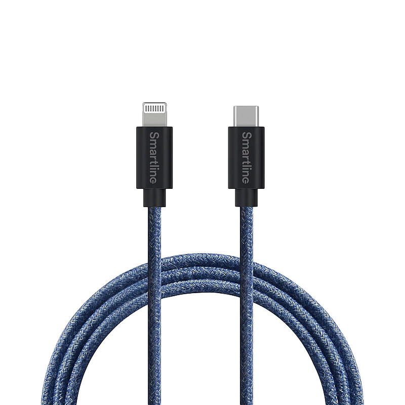 Smartline ladekabel 2 m USB-C til lynblå Fuzzy
