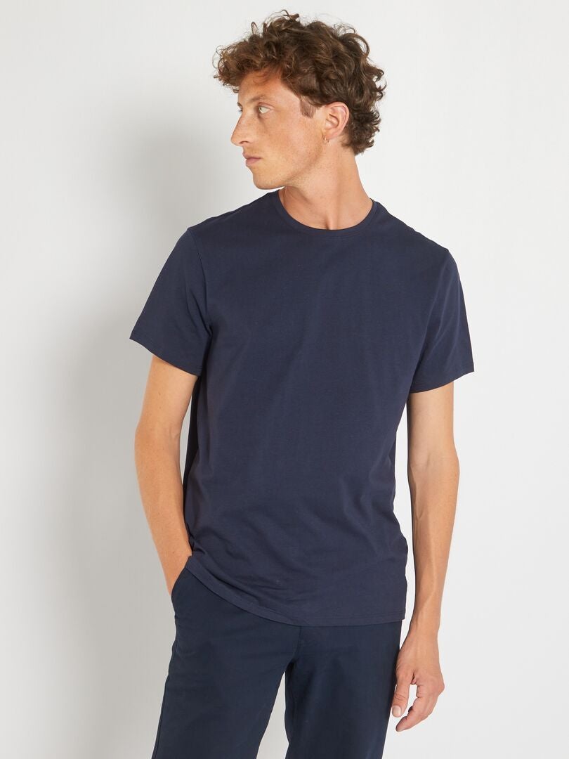 Recht model effen jersey T-shirt - donkerblauw