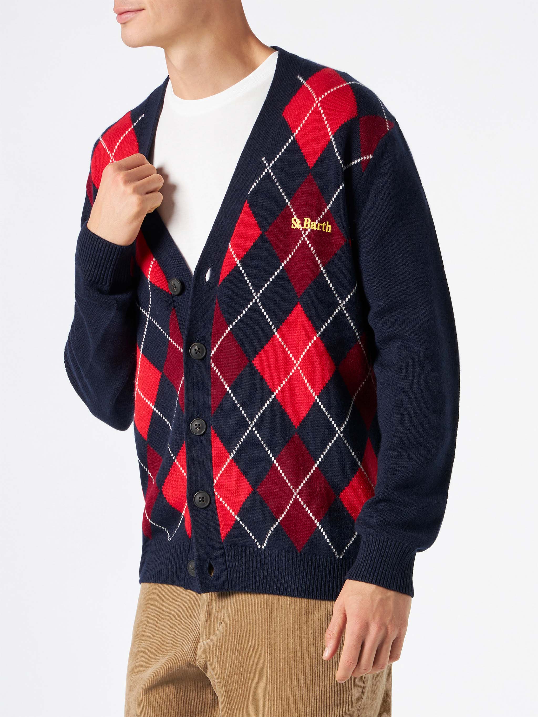 Cárdigan de hombre con estampado de rombos