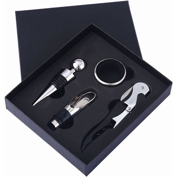 Décapsuleur ，4 Pièces Accessoires pour Vin, Acier inoxydable, de haute qualité et durable, Exquis，compact ，Cadeaux exquis