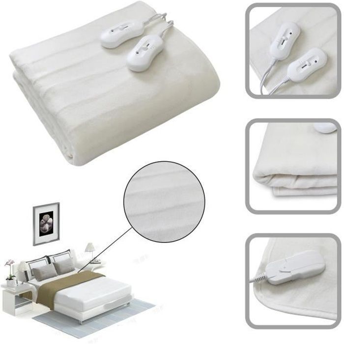 Cubrecolchón calefactable - TODECO - Doble 160x140 cm - 2x60W - Mando a distancia - Blanco