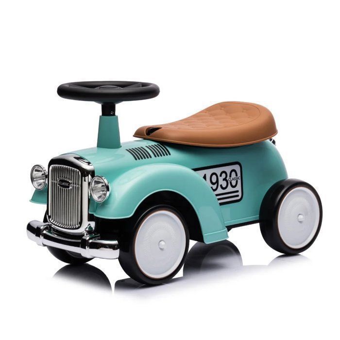 Macchinina elettrica retrò anni '30 per bambini - Giocattolo cavalcabile per neonati da 1 a 3 anni - Verde - Clacson e vano portaoggetti - Ausilio per camminare