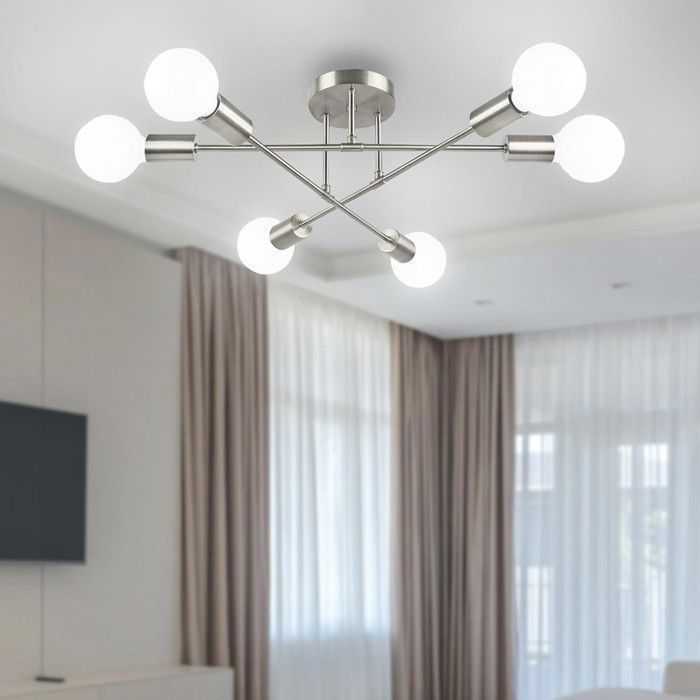 Lámpara de techo LED DORLINK de 6 luces, estilo retro moderno de metal cromado para sala de estar, dormitorio, cocina, bar, cafetería (bombillas no incluidas)
