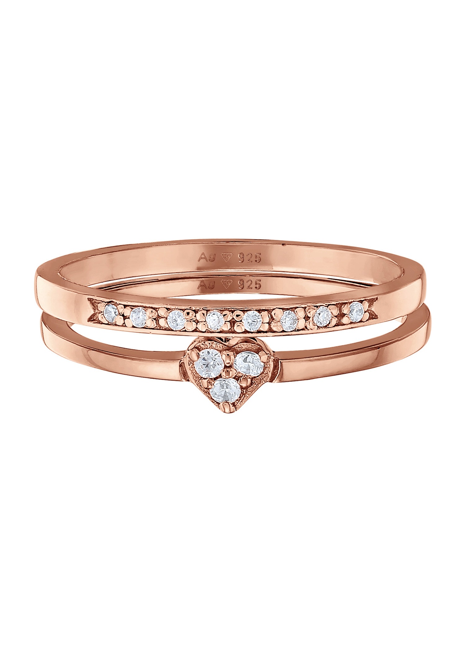 Elli Femmes Coeur Mémoire 2 pièces avec Cristaux de Zirconium en Argent Sterling 925