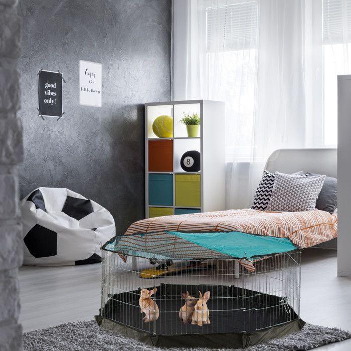 Relaxdays Enclos avec couverture en filet, lapins, cochons d’inde, extérieur, élevage, HlP 60x150x150 cm, argent