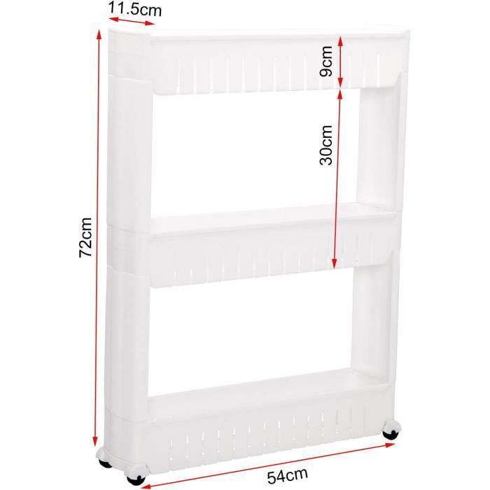 Estantería de nicho WOLTU, carrito de almacenamiento de cocina, carro de cocina, estante de almacenamiento con ruedas, 3 niveles, blanco