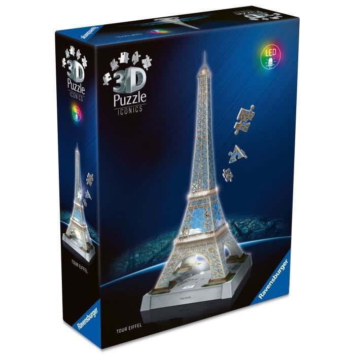 Rompecabezas 3D Iconics - Torre Eiffel iluminada