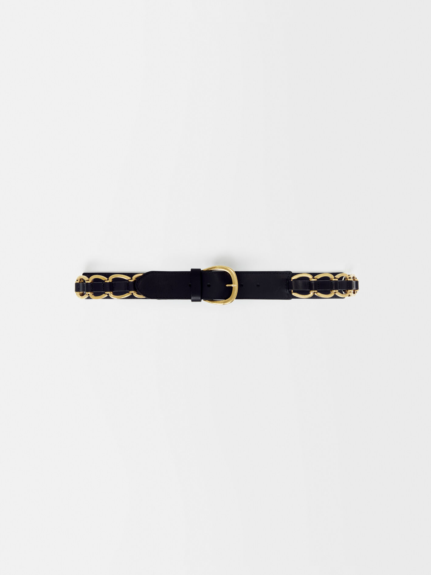 Leren riem met gouden ringen - Zwart