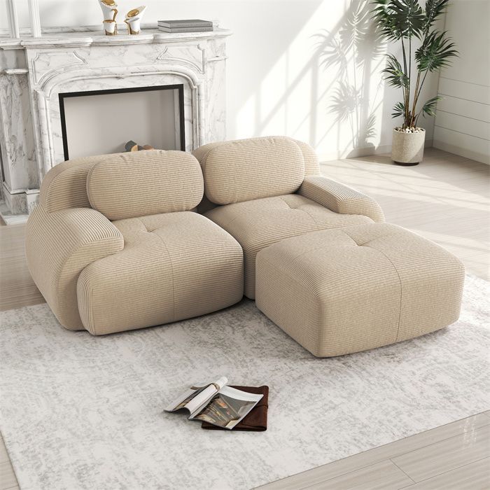 DRIPEX 2-sits hörnsoffa i mjuk manchester, modulsoffa med böjda armstöd, ingen montering krävs, för vardagsrum, beige