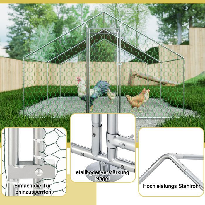 Enclos poulailler 12m² parc grillagé 3x4x2m avec serrure de sécurité et tissu PE imperméable, pour poulets,lapins et petits animaul