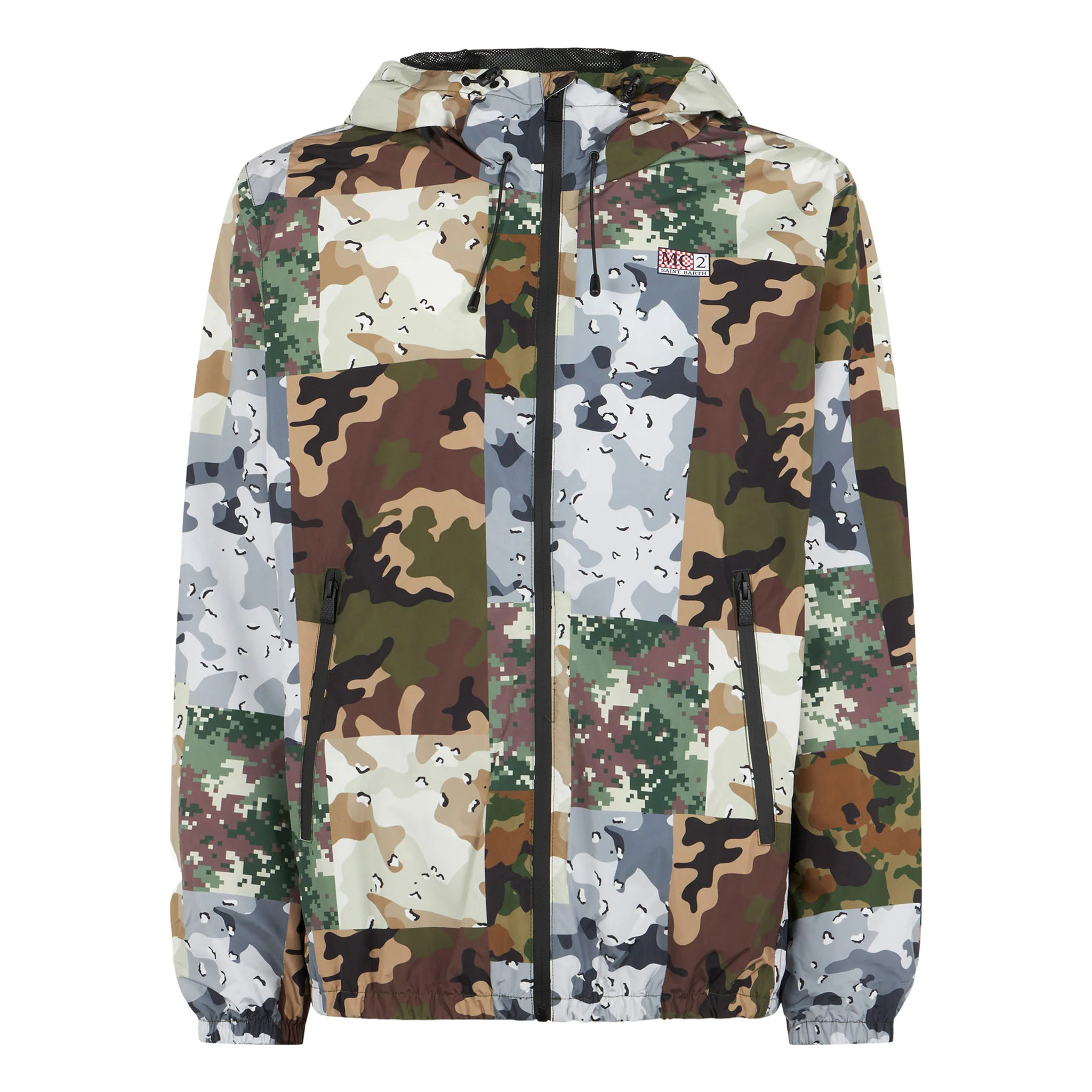 Leichte Herren-Windjacke mit Kapuze und Camouflage-Muster