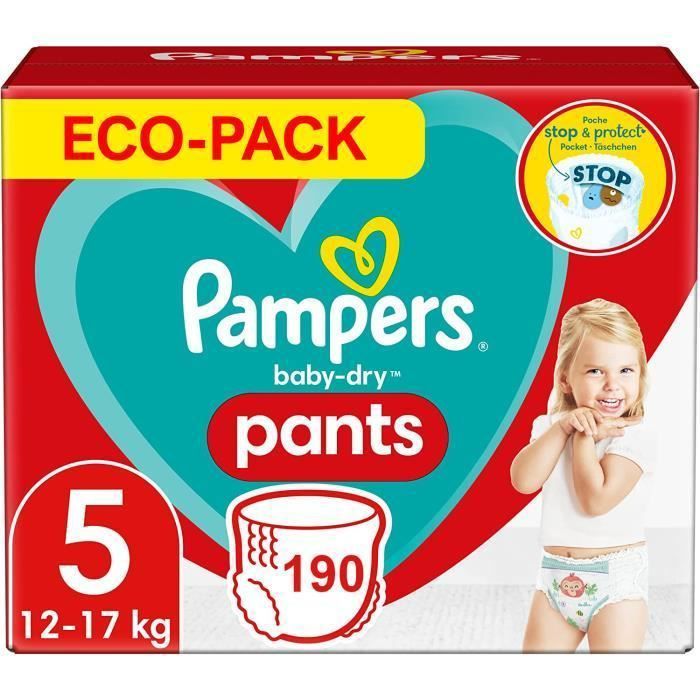 PAÑALES PAMPERS PANTS TALLA 5 190 PAÑALES BABY-DRY (12-17 KG)