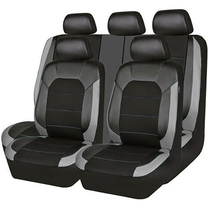 Funda para asiento de coche - HELLOVE - Universal - Piel sintética - 9 piezas - Gris