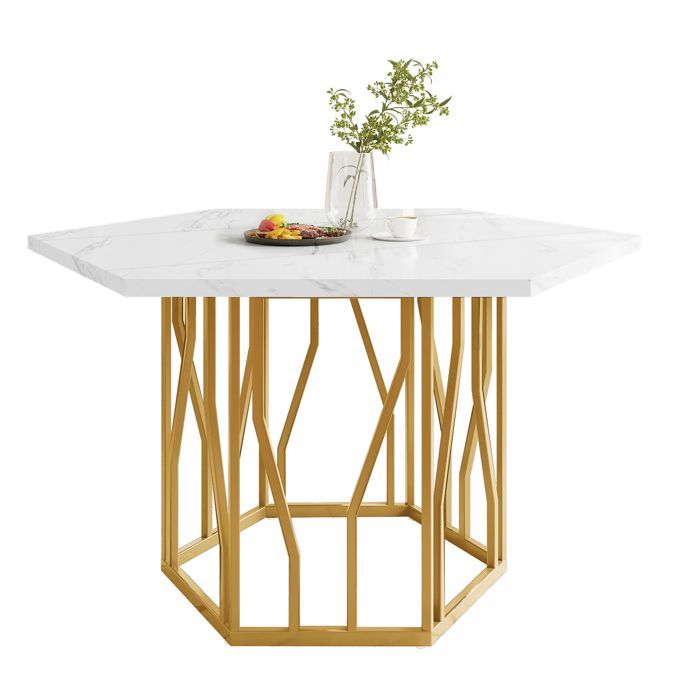 Table à manger Moderne - MDF - Pieds de Table Dorés - Table de Cuisine - 115.5x100x75cm - Blanc