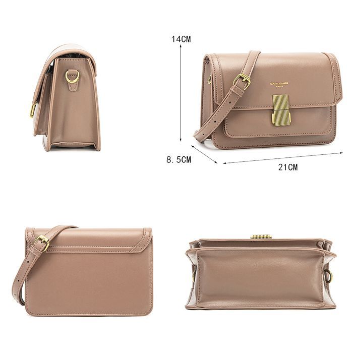 Schoudertas - David Jones - Kleine damesschoudertas van stevig PU-leer - Klep met mooie sluiting - Beige