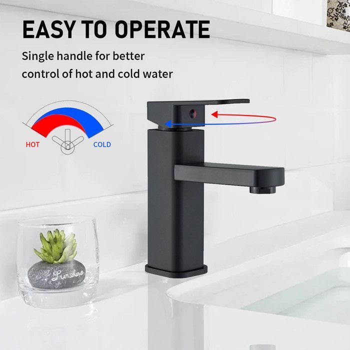 Rubinetto da bagno nero, miscelatore monocomando per lavabo, rubinetto moderno con erogazione di acqua calda e fredda, G3/8