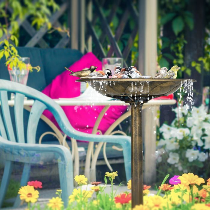 Bain d'oiseaux - Outsunny - abreuvoir mangeoire jardinière 2 en 1 bassin extérieur décoration - polypropylène - Ø50x72cm - bronze