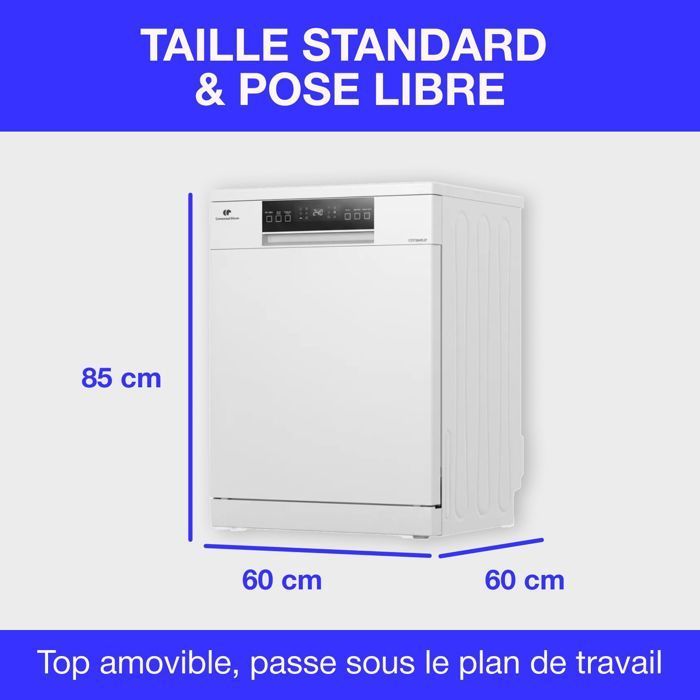 Lavavajillas independiente - CONTINENTAL EDISON - CELV1544IWP - 15 servicios - Inverter - 60 cm - 42 dB - Blanco