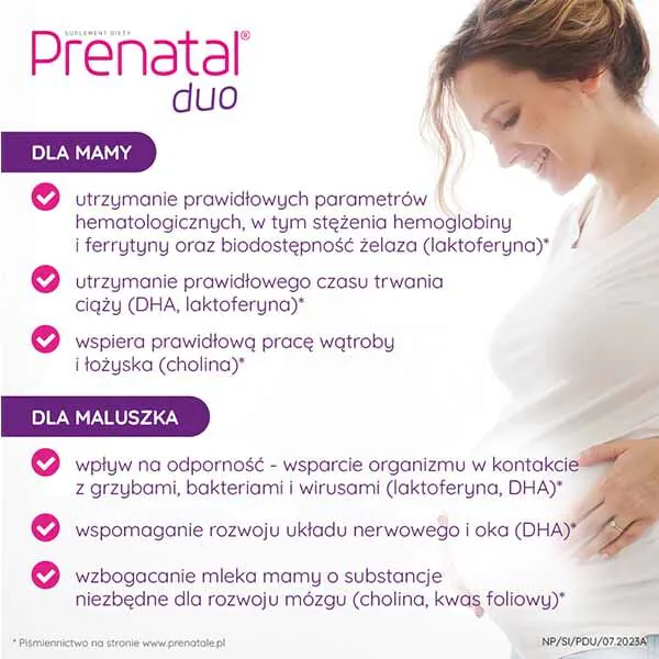 Prenatal Duo, Suplement diety dla kobiet od 13. tygodnia ciąży do końca karmienia piersią, Kapsułki twarde + kapsułki żelatynowe