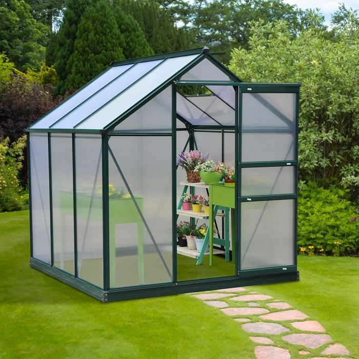 Serre de jardin polycarbonate - Outsunny - résistant aux UV 30+ - avec fondation renforcé - 190 x 192 x 201 cm - vert foncé