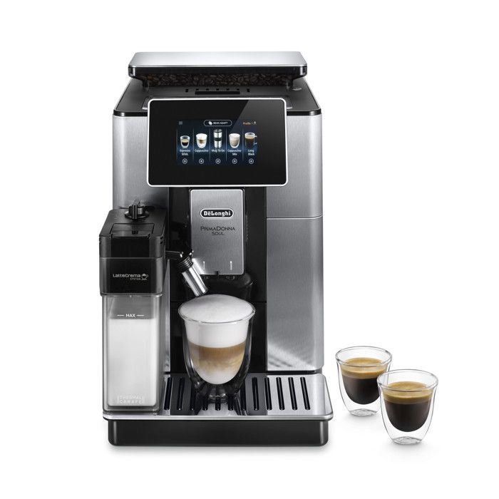 Cafetera espresso Delonghi Prima Donna Soul con molinillo ECAM610.75.MB 1450W, color negro y plata - 8004399334885