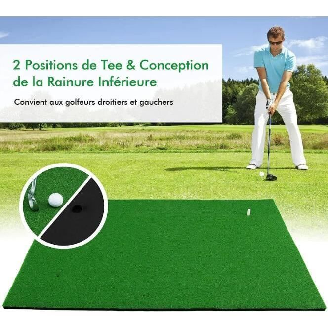 GYMAX Golf Mat 1.5 x 1M with 3 Tees, Golf Training Mat with 2 Tee Positions for Indoor and Outdoor Use