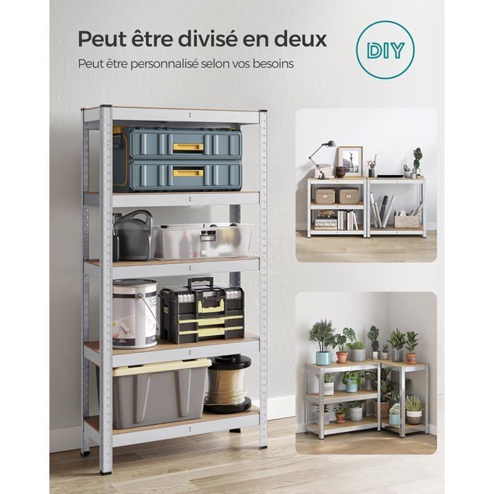 SONGMICS - 5-Tier Heavy Duty Shelving Unit - Silver - 30 x 75 x 150 cm - 650 kg Capacity