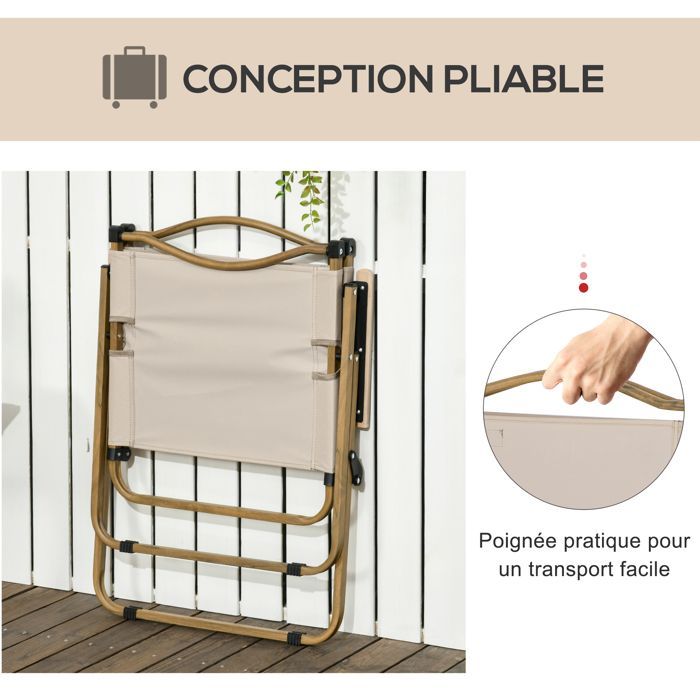 Silla de camping Outsunny - Tela Oxford - 54x59x78cm - Caqui