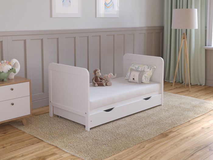 Lit Bebe Evolutif Avec Matelas - Lit Bebe avec tiroir 120x60 cm Bois,Blanc convertible