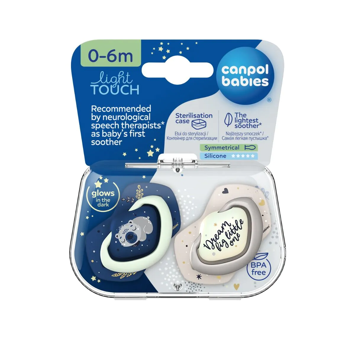 Canpol Babies Smoczek silikonowy symetryczny Sleepy Koala 0-6m Blue