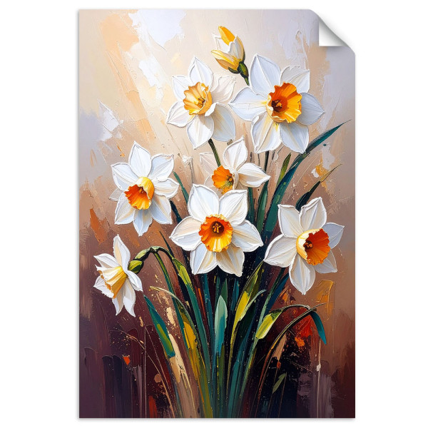Naklejka na ścianę do salonu sypialni Feeby Białe Żonkile Kwiaty 20x30