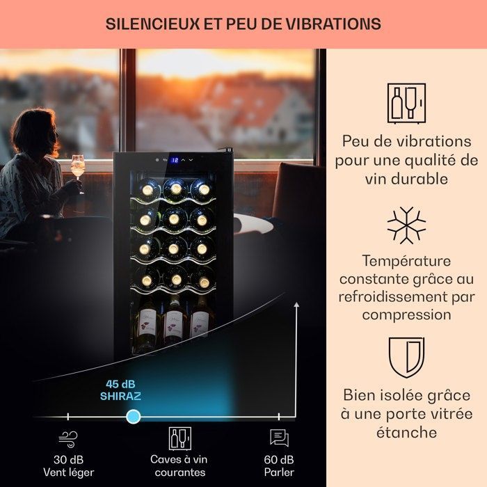 Wijnkelder - KLARSTEIN - Shiraz 15 Slim Uno - 44 L - 5-18°C - Touchscreen - Zwart