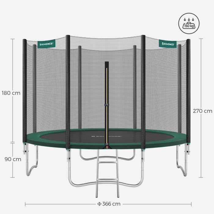 SONGMICS Outdoor Trampoline 366 cm - Garden Black and Green STR12GNV1