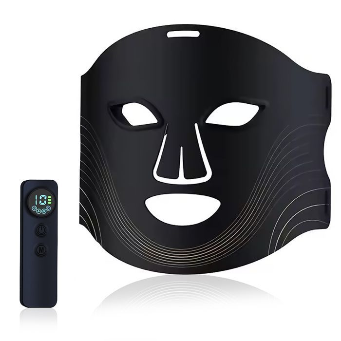 DAM Masque facial de traitement de lumière LED avec 7 couleurs et 3 niveaux d'intensité de luminosité. 29,5x2x20 Cm. Couleur : Noir