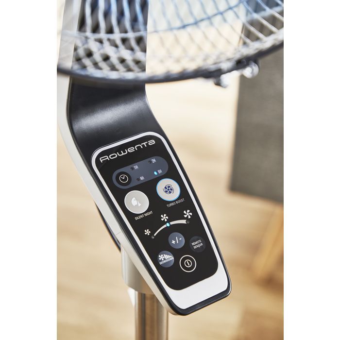 Ventilador de pedestal Rowenta potente y silencioso con control remoto, 5 velocidades y altura ajustable VU5670F2