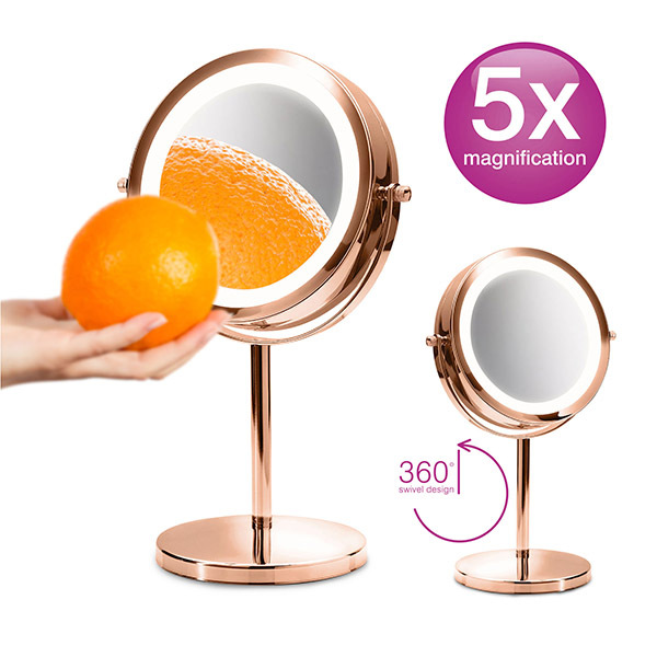 Specchio cosmetico a LED bifacciale Rio color oro rosa