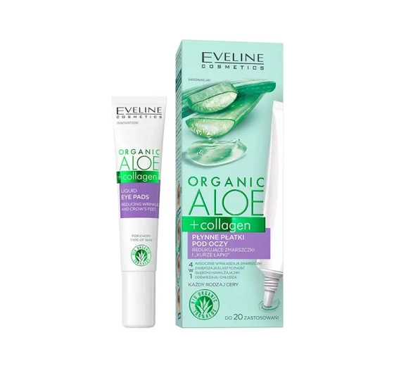 Eveline Cosmetics Organic Aloe   Collagen płynne płatki pod oczy redukujące zmarszczki i kurze łapki 20 ml