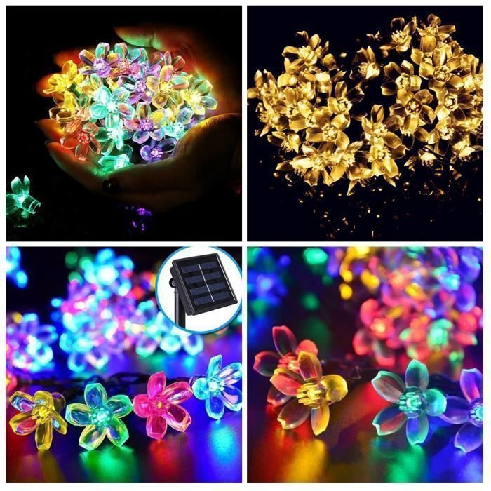 7m Outdoor Solar String Lights with 50 Colorful LEDs, Waterproof Cherry Blossom Shape, 8 Garden Light Modes