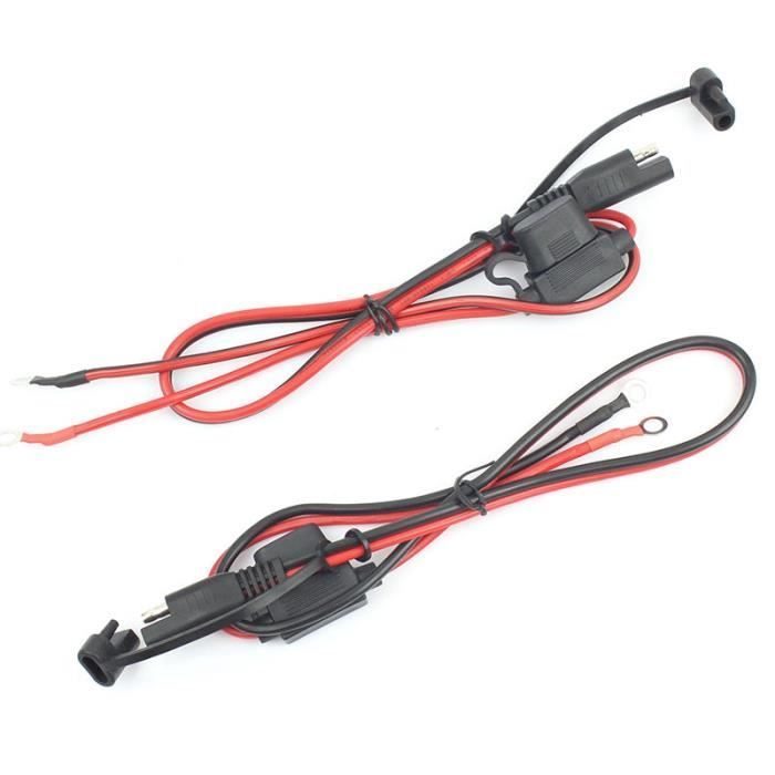 FOXSUR 2 piezas Cable cargador de batería para motocicleta SAE Terminal de anillo de desconexión rápida SAE Enchufe fusible 12V