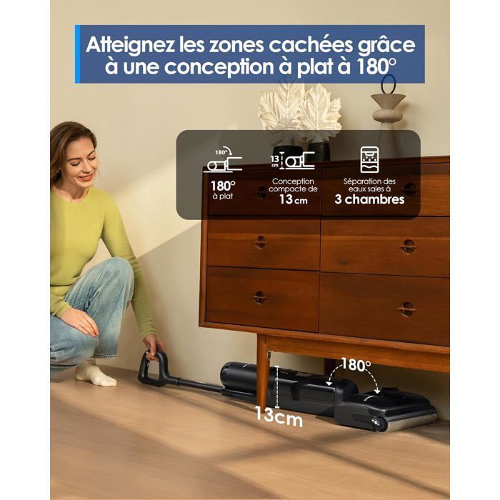 TINECO Floor One S7 Stretch Ultra Cordless Vacuum Cleaner and Mop - 21 kPa - 50 min runtime - Black