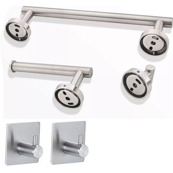 Juego de accesorios de baño - MHY® - 5 piezas - Toallero - Portarrollos de papel higiénico - Gancho adhesivo